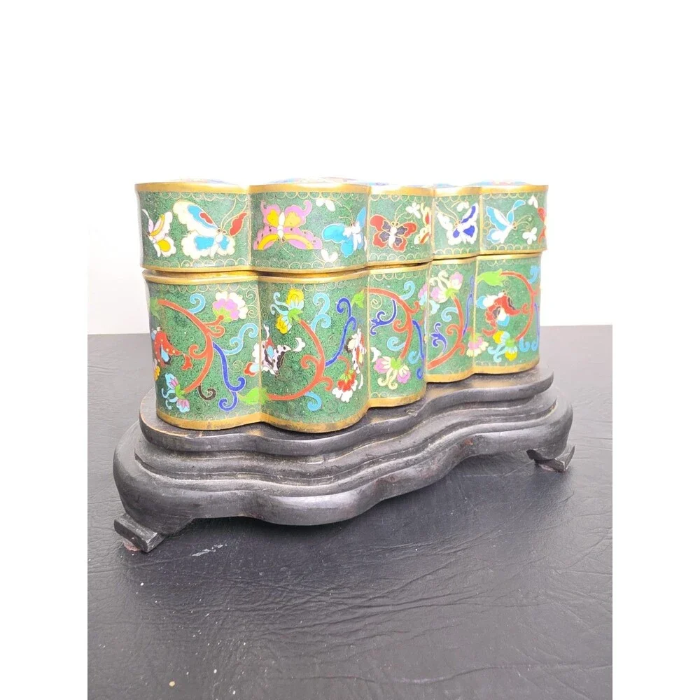 Large Vintage Chinese Cloisonne Butterfly Presentation Box Enamel over Brass 15